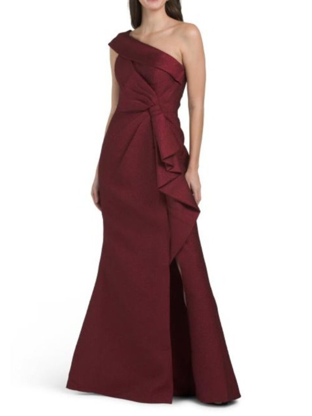 TERI JON One Shoulder High-low Hem With Bow Gown